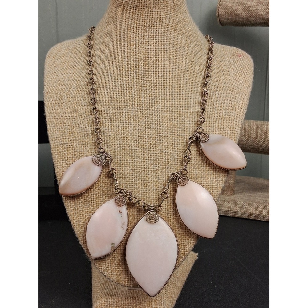 Artisan Pink Queen Conch Shell Necklace Wired Coiled 5 Cabochon Statement Boho
